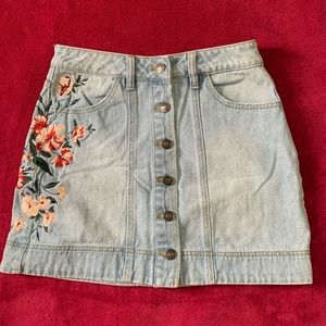Embroidered jean skirt